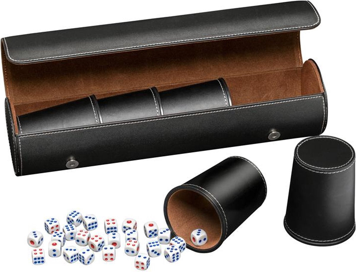 Coppa dadi Philos in pelle artificiale nera (set 5 pezzi)