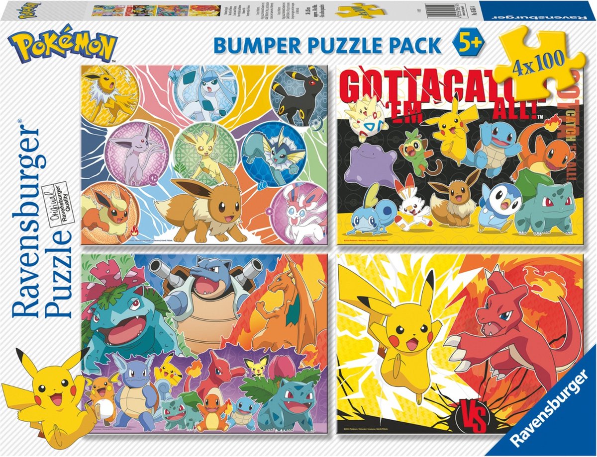 Pokémon de rompecabezas Ravensburger 4 en 1 100 piezas