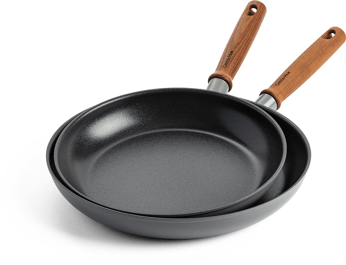 Juego de sartenes greenpan mayflower pro ceramic 2 piezas - 20 y 28 cm - juego de sartenes inducción - juego de sartenes inducción - sartén 20 cm - sartén 28cm - sin pfas - gris - mango de madera