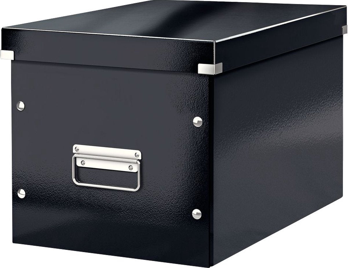 Caja de almacenamiento grande Leitz wow click store cube - 80% cartón reciclado - 32x36 cm (ancho x fondo) - negro