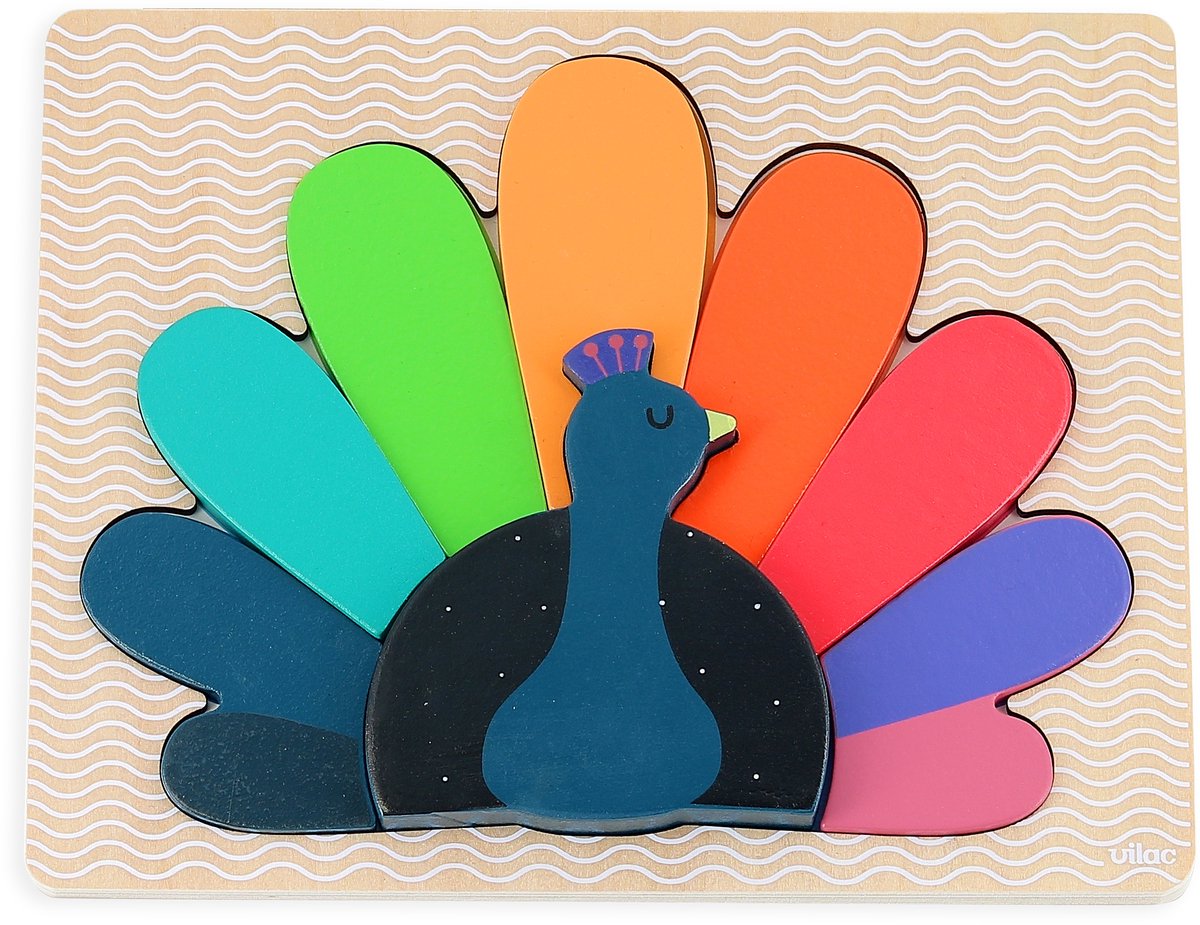 Vilac rompecabezas de madera pavo real andy westface juguetes educativos coloridos.