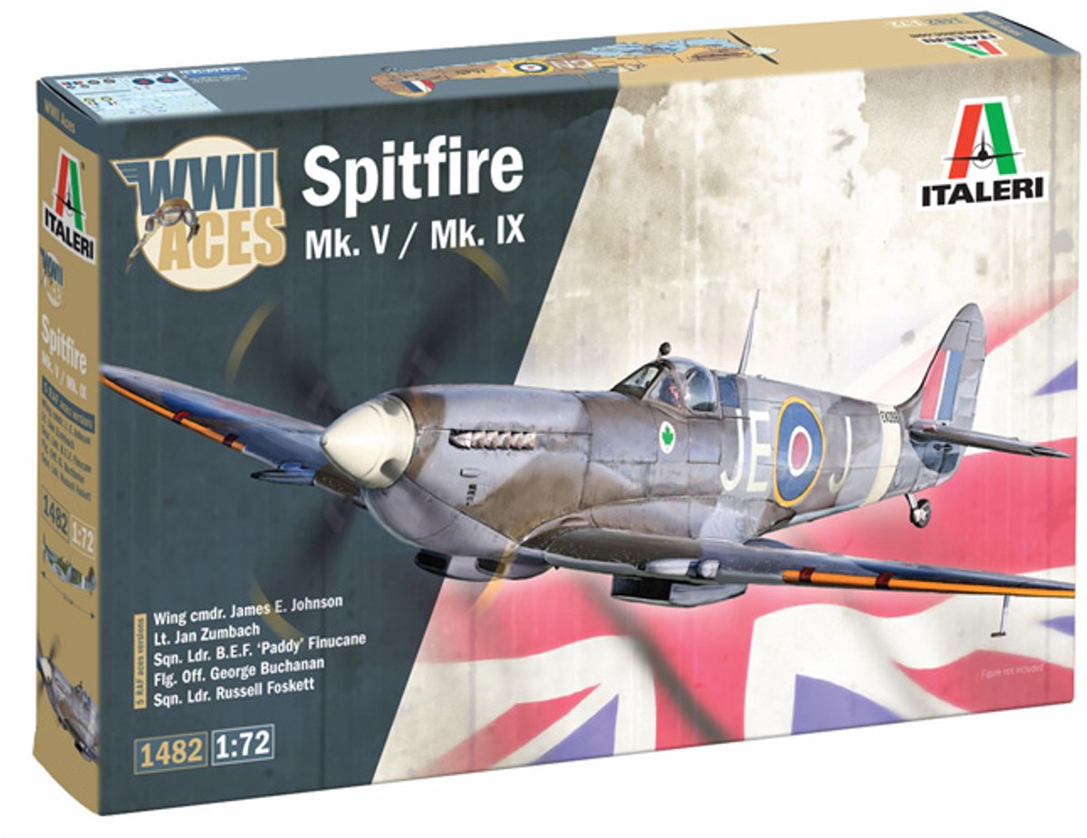 Italeri model kit aereo - 1482 supermarine spitfire mk.v mk.ix - s - aereo da caccia britannico in plastica - 1:72 - modellismo