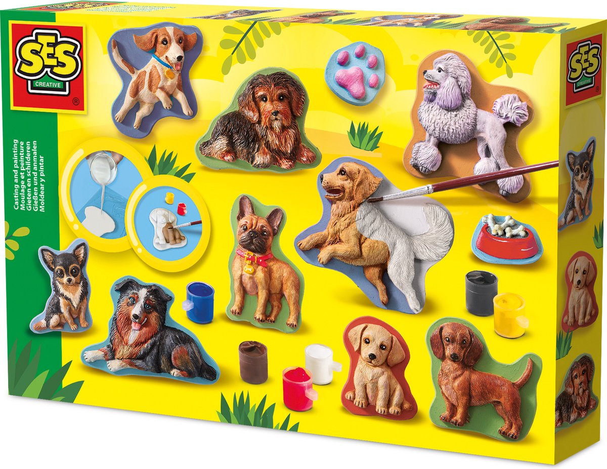 Ses creative - casting and painting - dogs - plaster casting - including mold, plaster, 6 colors of paint, brush and spatula - crafts for children from 5 years