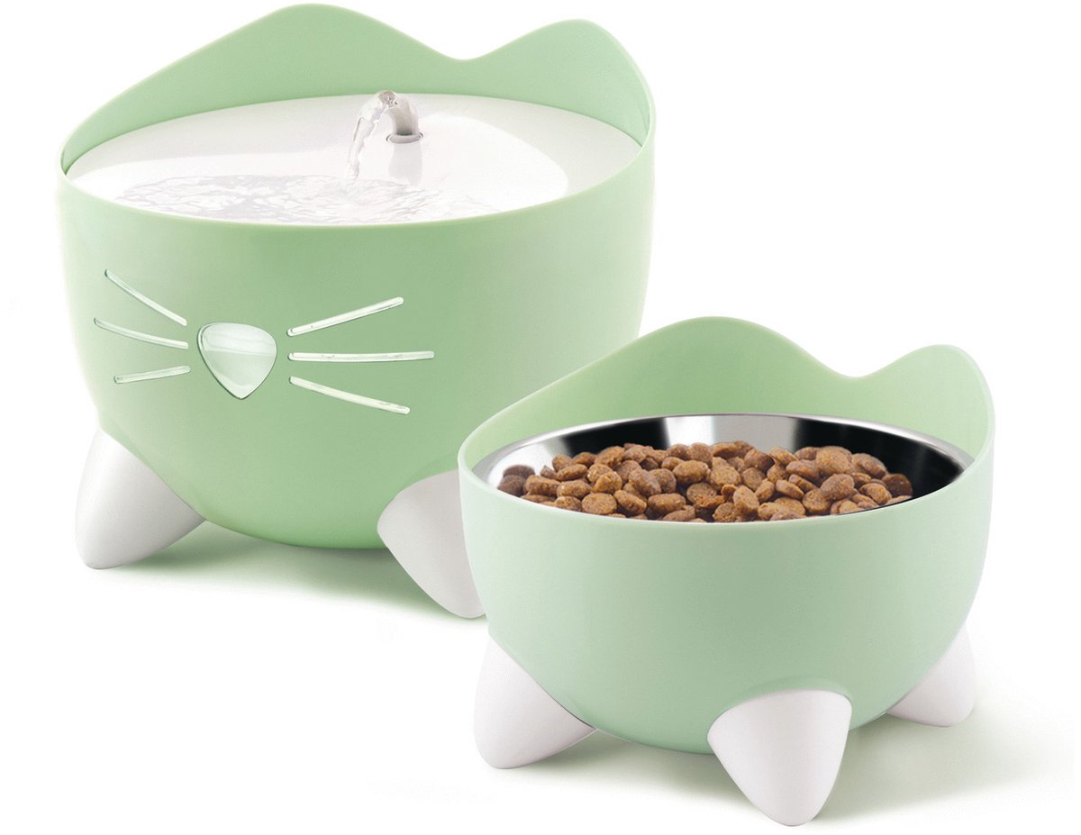 Kit combinado fuente catit pixi - bebedero para gatos - verde blanco
