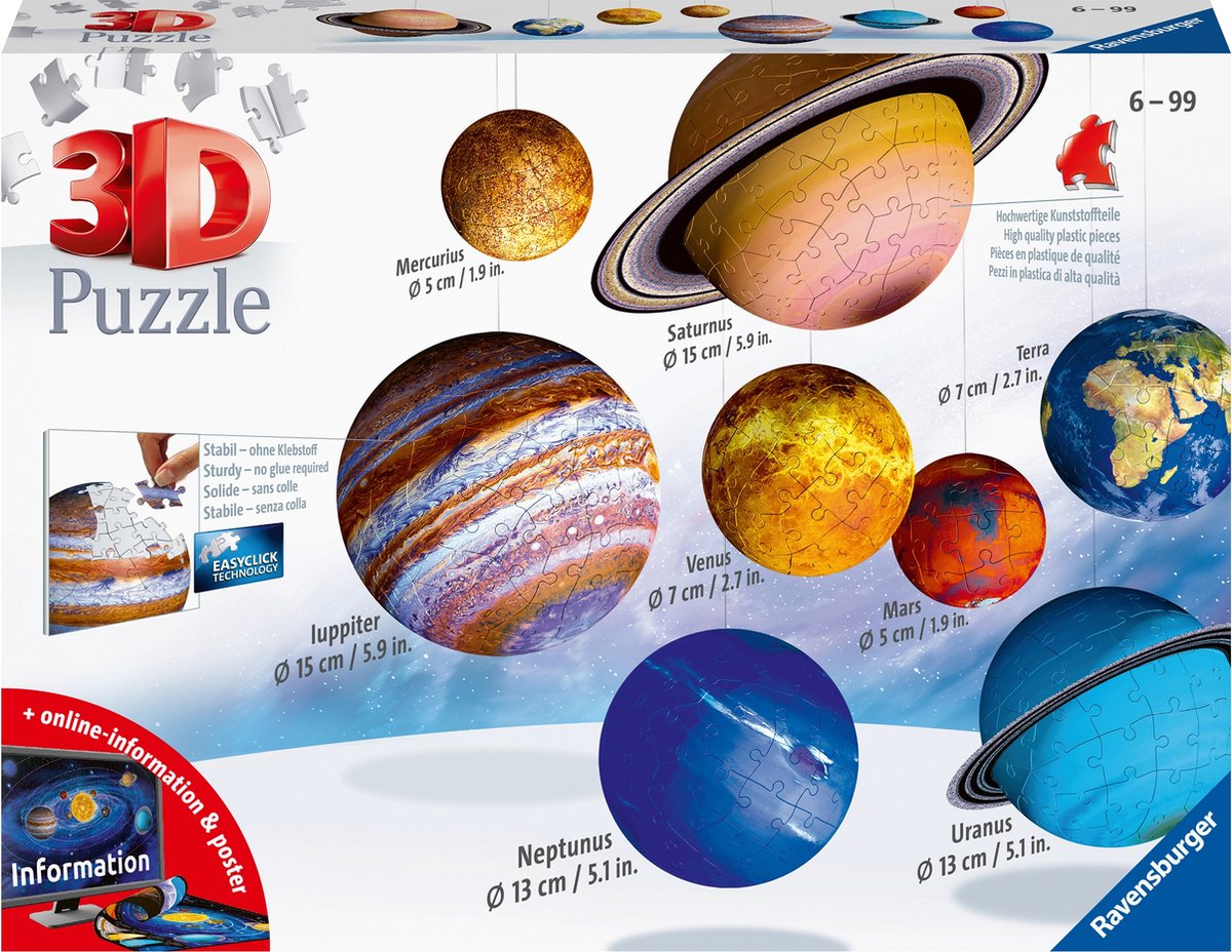Sistema solare 3D Ravensburger - Puzzle 3D - 27 54 72 108 pezzi