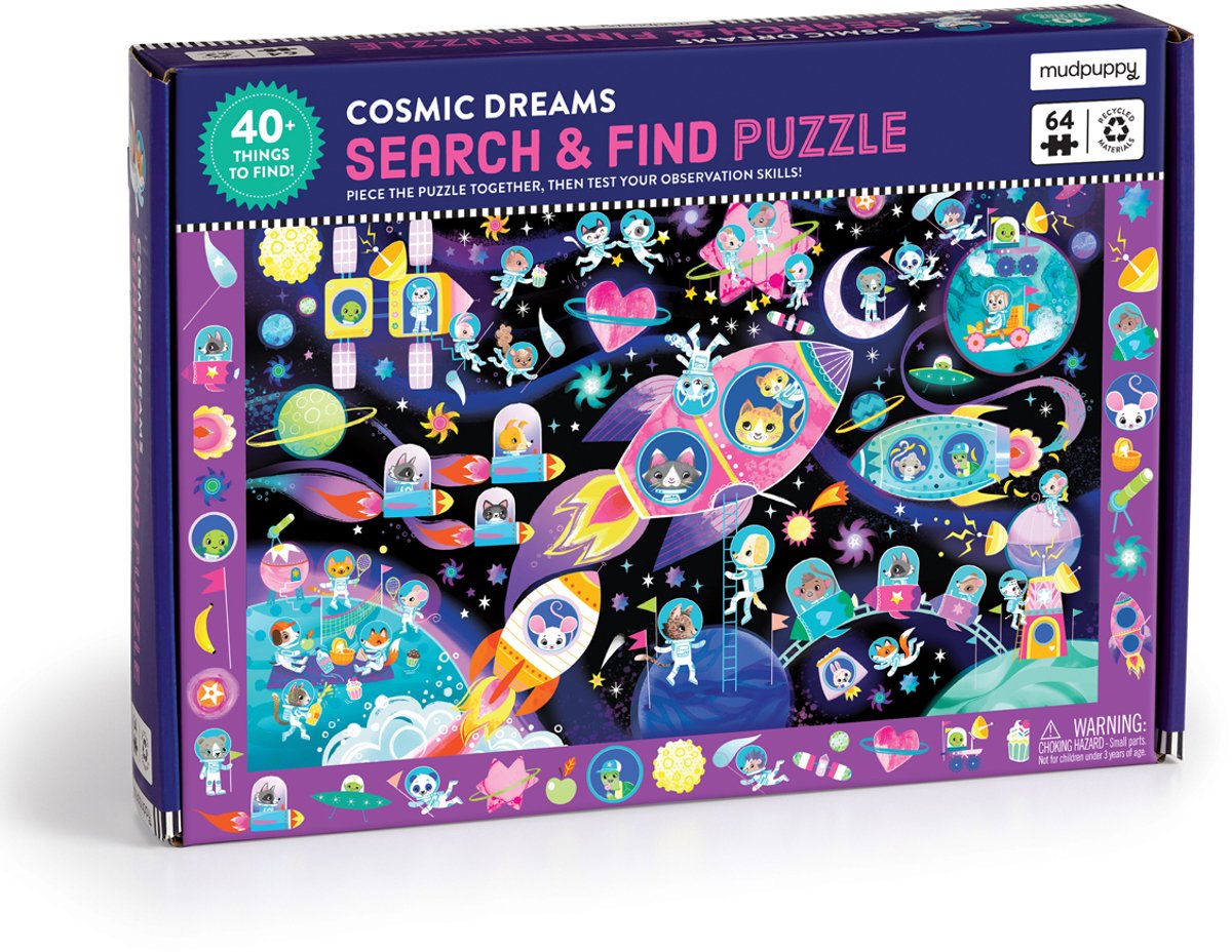 Mudpuppy zoek-en-vind-puzzel - kosmische dromen - 59x39cm - 64 stukjes - 4 jaar
