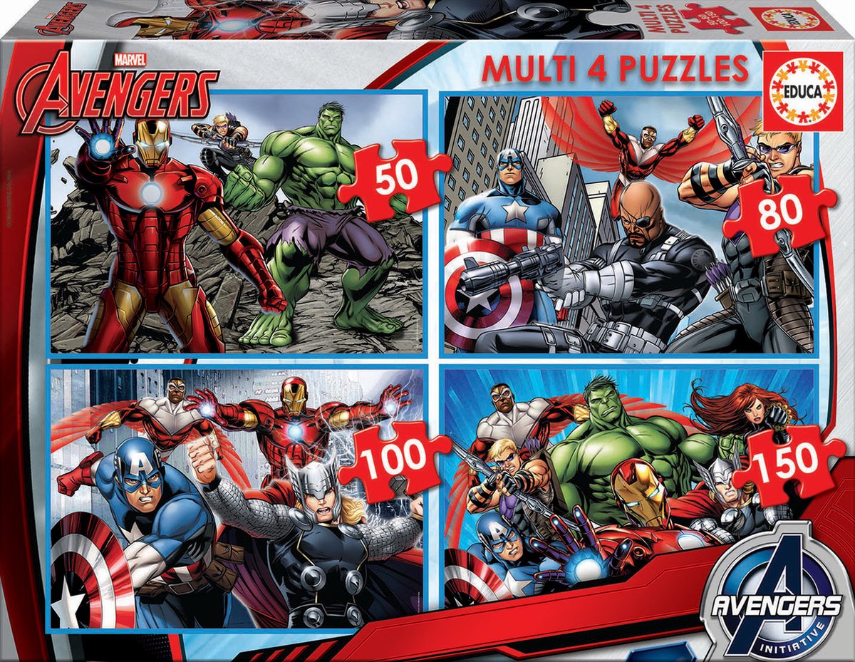 Educa - marvel avengers multi 4 puzzel 50-80-100-150 stukjes