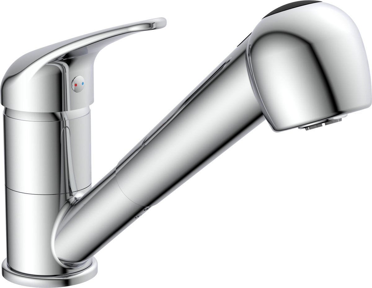 Schütte ultra keukenkraan voor waterverwarmer met vrije uitloop - lage druk - mengkraan - lage, draaibare uitloop - uittrekbare sproeier - 2 standen - chroom