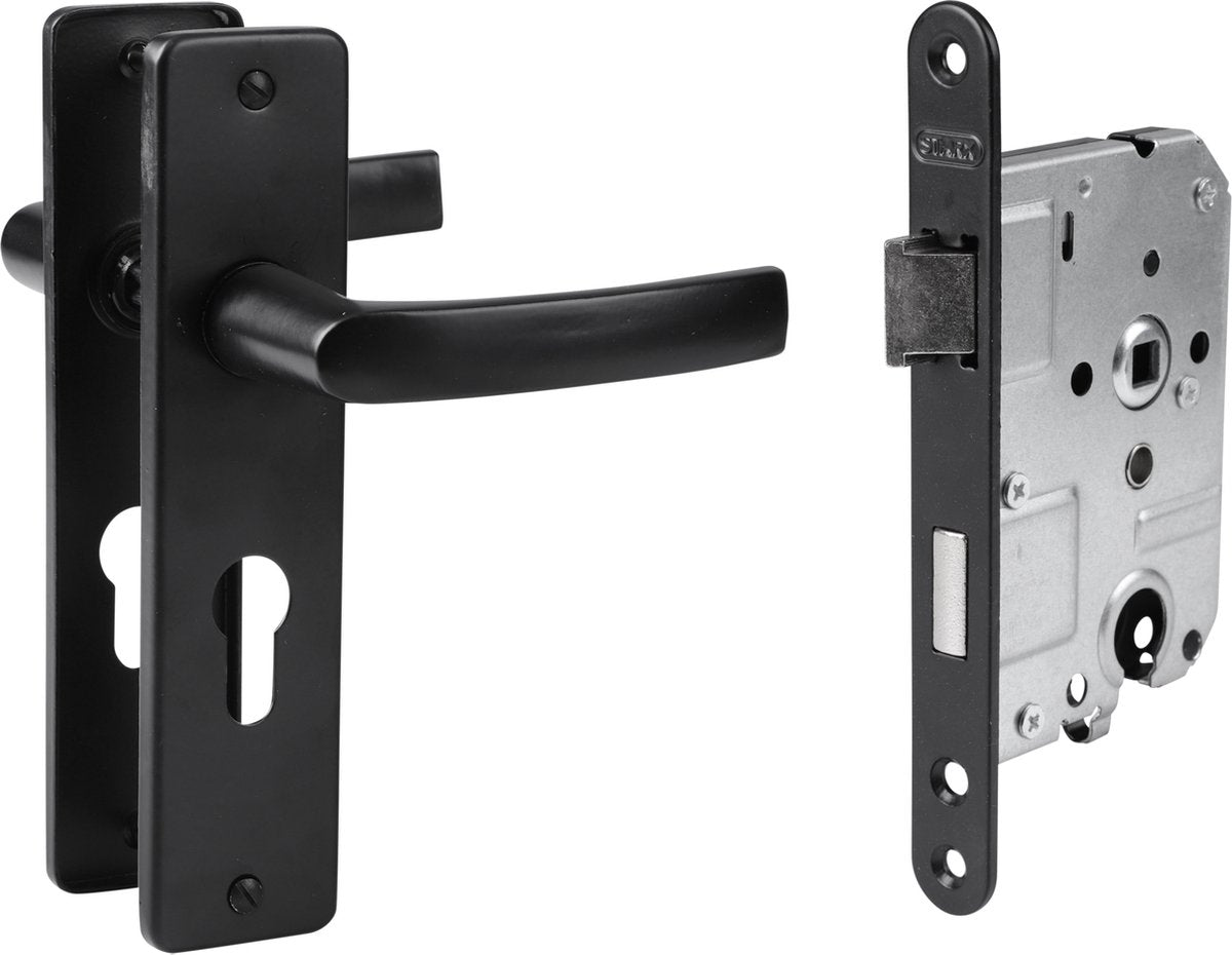 Herraje de puerta Starx derecha e izquierda - pc55 - placa frontal pintada de negro (sin cerradura de cilindro)
