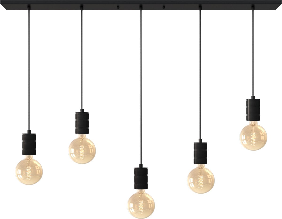 Plafoniera retrò Calex - 5x E27 - lampada a sospensione industriale - lampada a sospensione 14 x 130 cm - nera