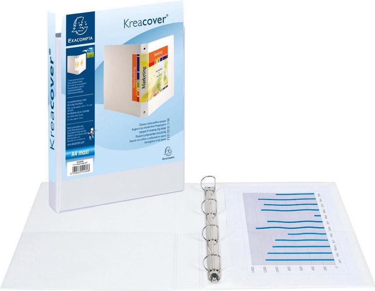 Raccoglitore ad anelli per presentazioni Exacompta, formato A4 maxi, bianco, anelli 4D