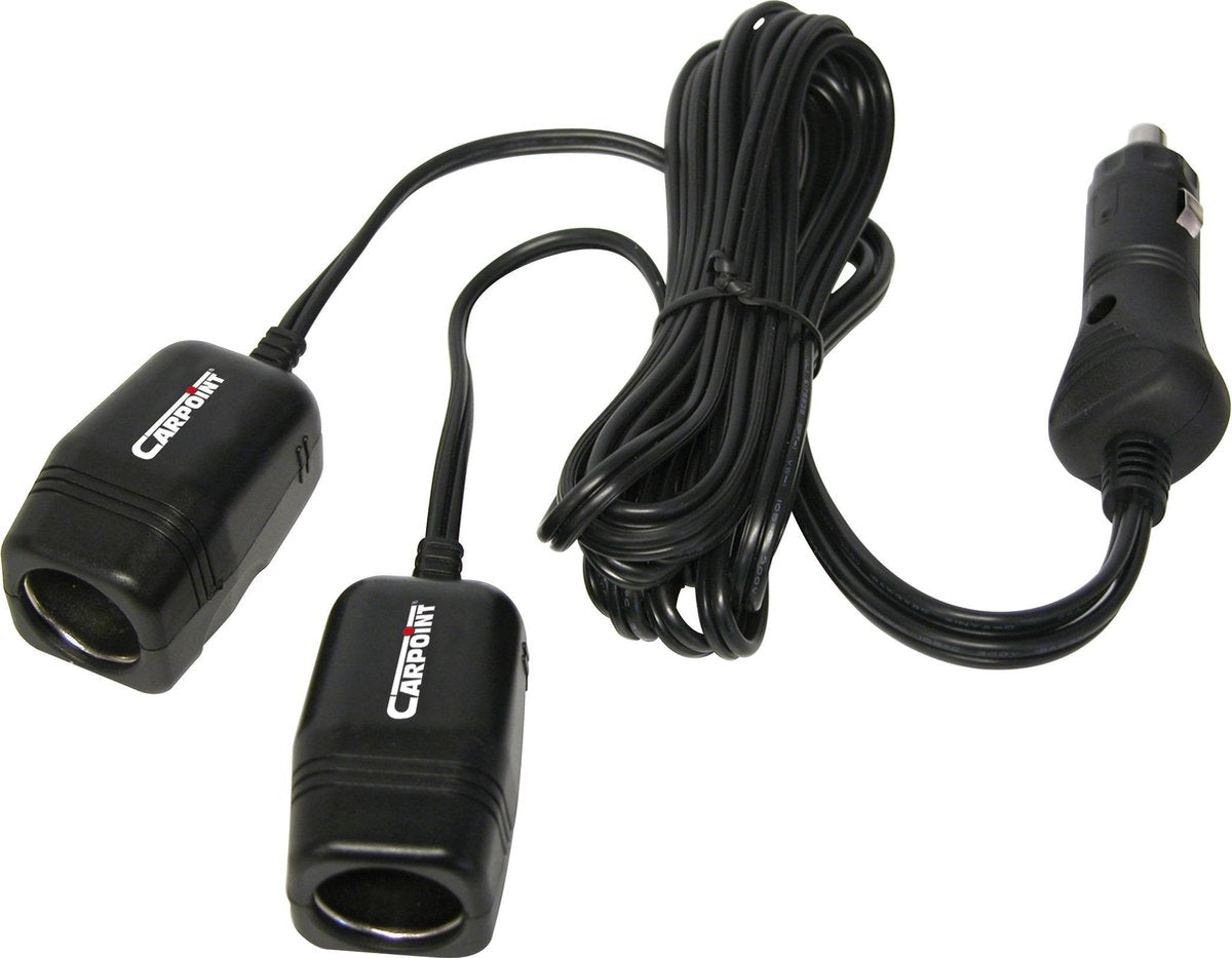 Carpoint 2-weg aanstekerdoos – 12v 10a – 2 meter kabel – ce keur – dubbele aansluiting – voor auto accessoires