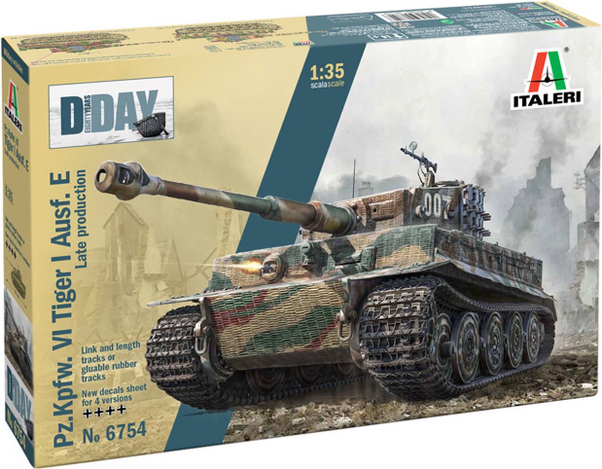 Maqueta de vehículos militares Italeri - 6754 sd.kfz.181 panzerkampfwagen Tiger i ausf.e - late prod. - plástico del 80 aniversario del Día D - 1:35 - fabricación de modelos