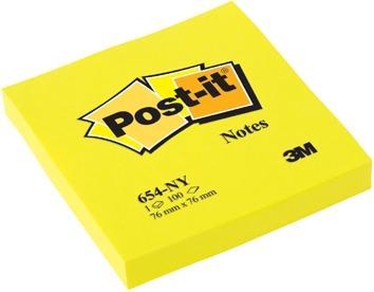 Notas Post-it ®, amarillo neón, 76 x 76 mm, bloc de 100 hojas