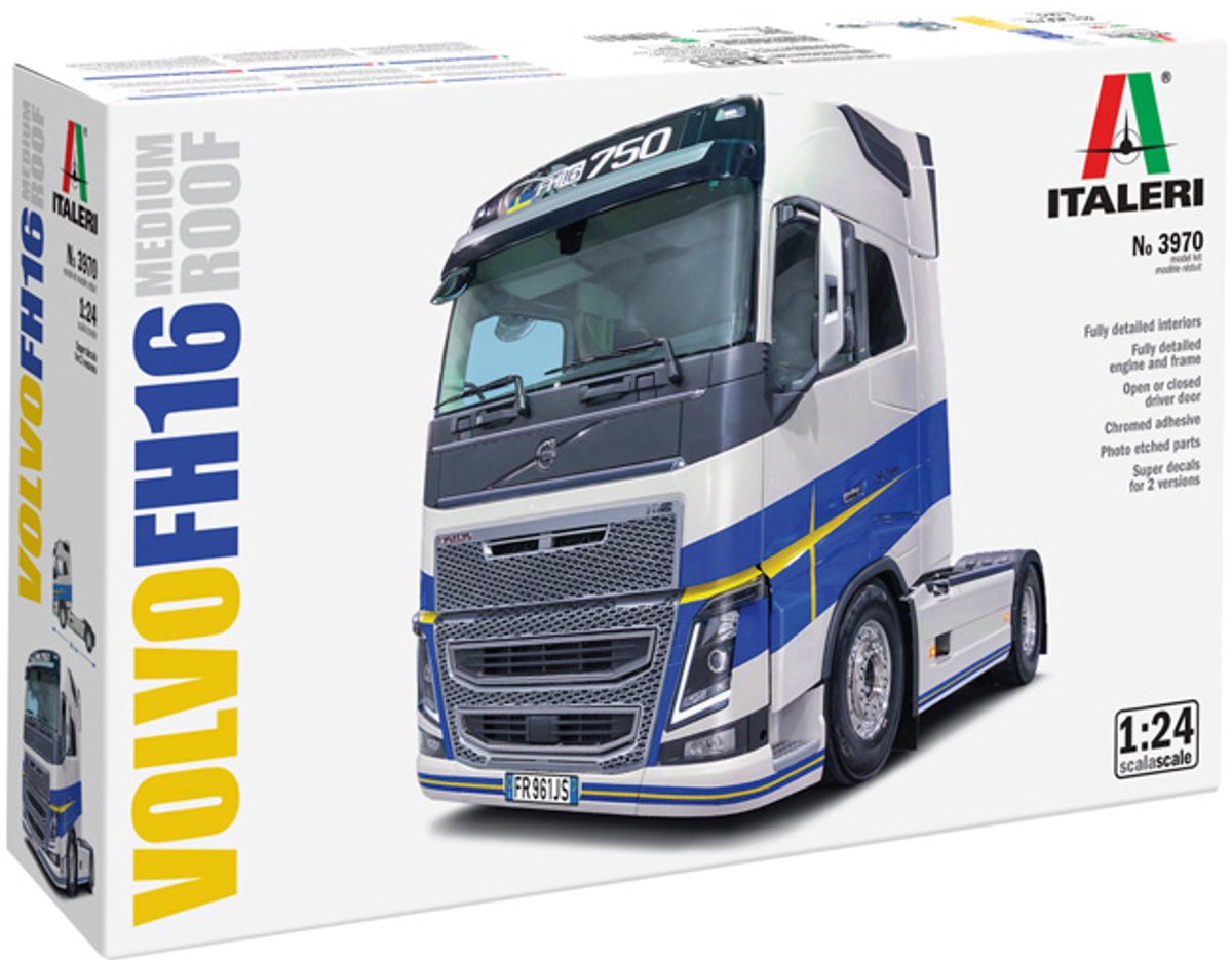 Italeri modellino di camion in kit - 3970 volvo fh16 tetto medio - camion moderno - camion svedese in plastica - 1:24 - modellismo