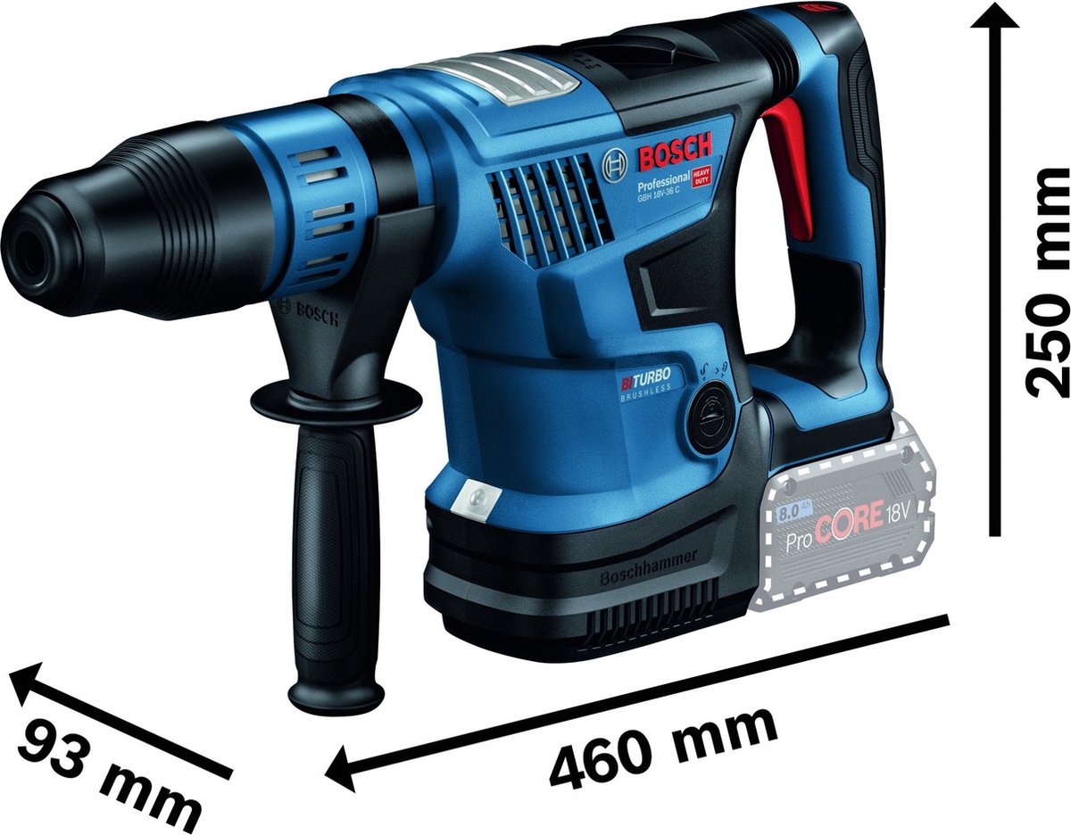 Trapano avvitatore a batteria Bosch professional gbh 18v-36 c - biturbo - senza batteria 18v e caricabatteria - in valigetta