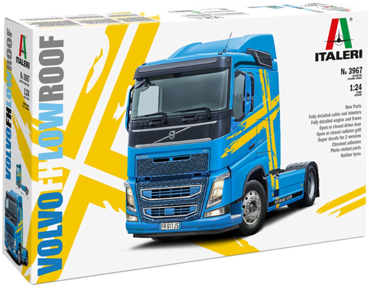 Kit de construcción para maquetas de camiones Italeri - camión volvo fh4 3967 4x2 - techo bajo - plástico para camión - 1:24 - construcción modelo