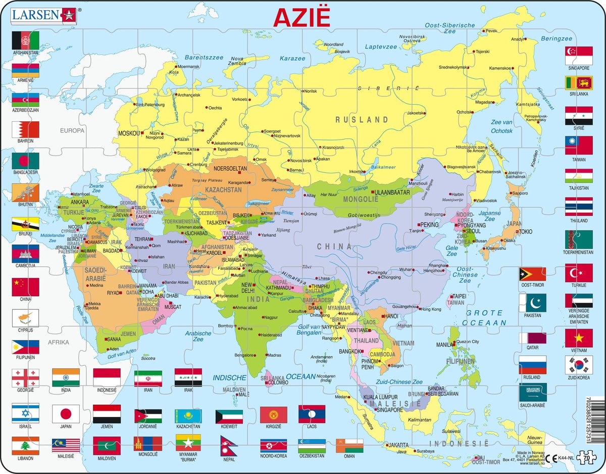 Selecta Larsen Pluzzle Map Asia con banderas, 70th.