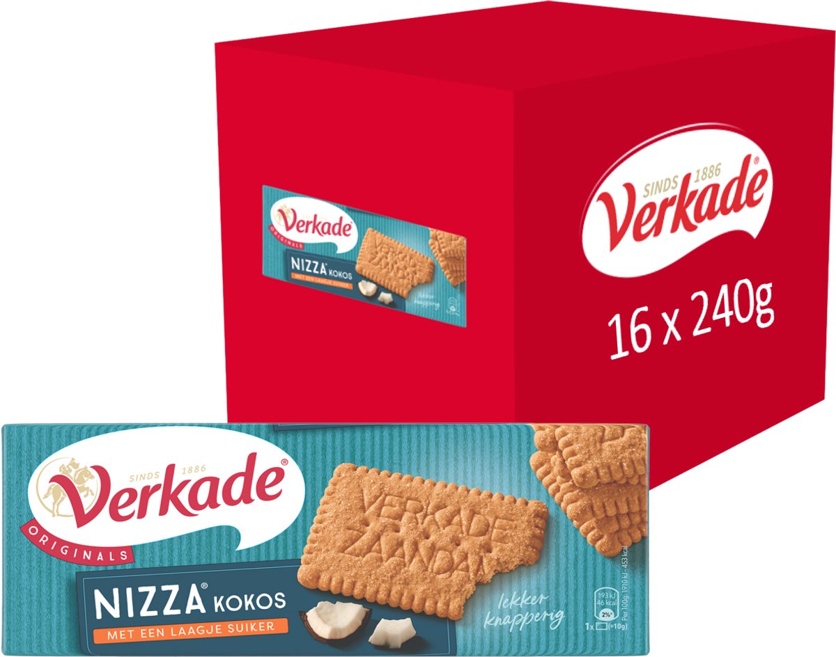 Verkade - cookie - biscotti nizza al cocco - 16 x 240 grammi