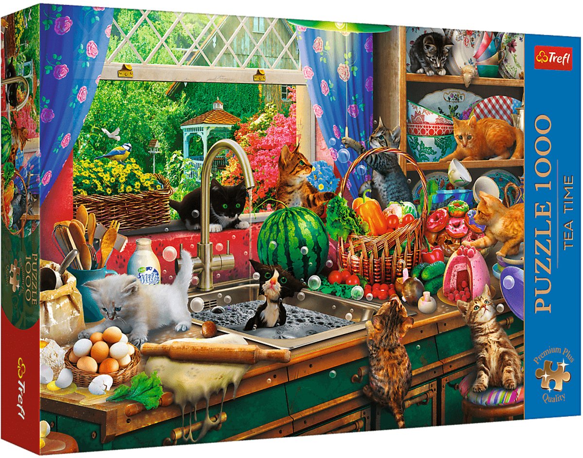 Puzzle Trefl 1000 pezzi - Gattini piantagrane all'ora del tè - Premium Plus.