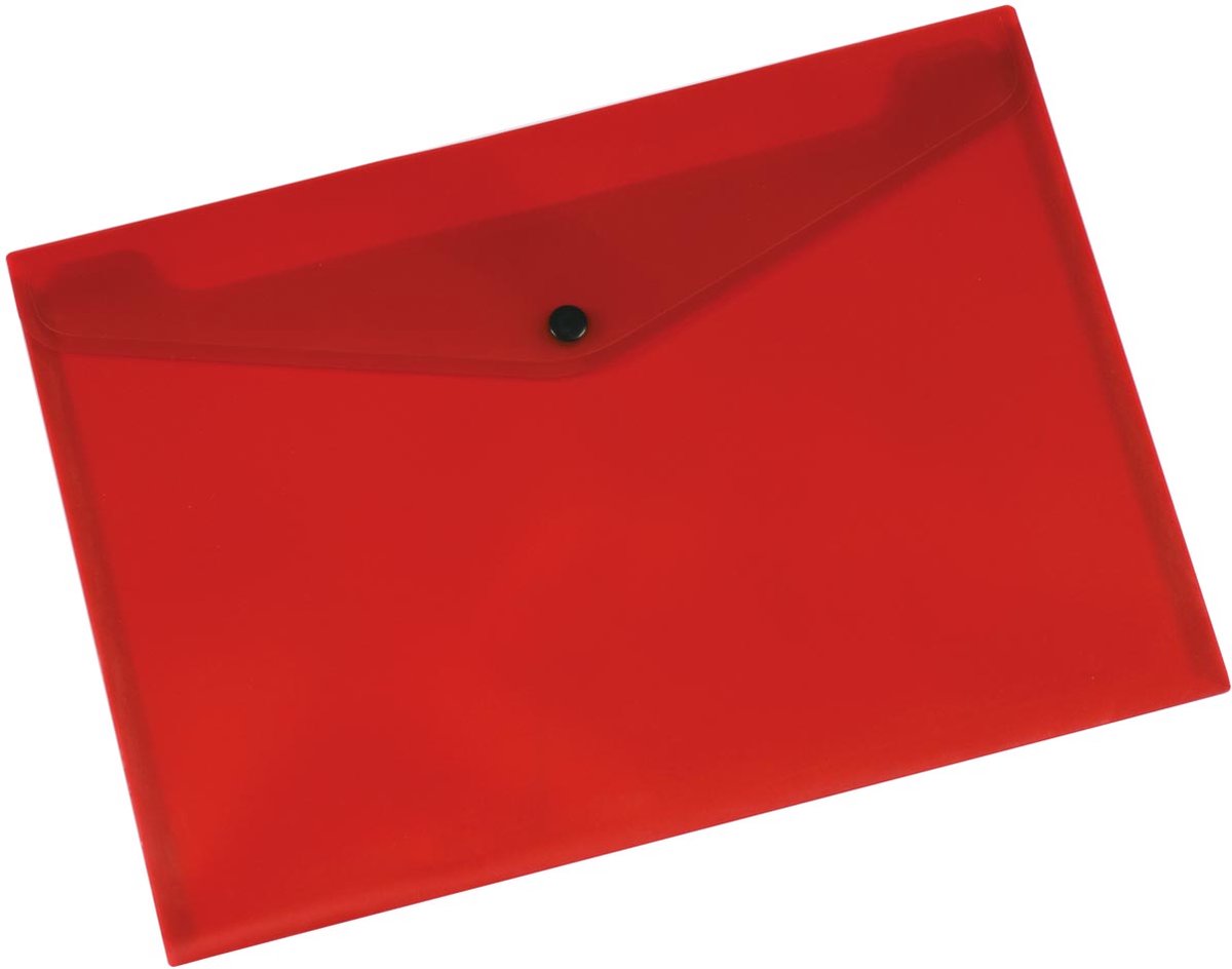 Q-connect documentenmap, a4, transparante pp, drukknopsluiting, rood 12 stuks