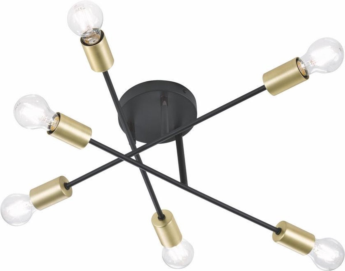 Trio cross - lampada da soffitto - nero opaco - escl. 6x e27 6 w - orientabile - montaggio a soffitto