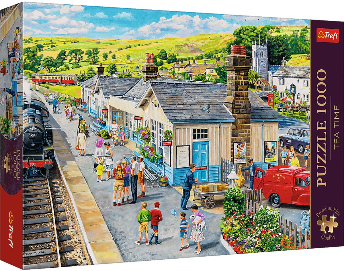 Trefl puzzle 1000 pezzi premium plus - stazione ferroviaria tea time fsc.