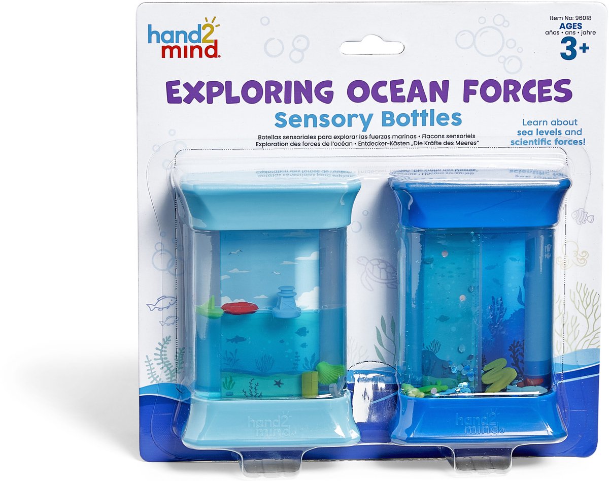 Risorse per l'apprendimento, giocattoli educativi, bottiglie sensoriali delle forze dell'oceano. - 3+