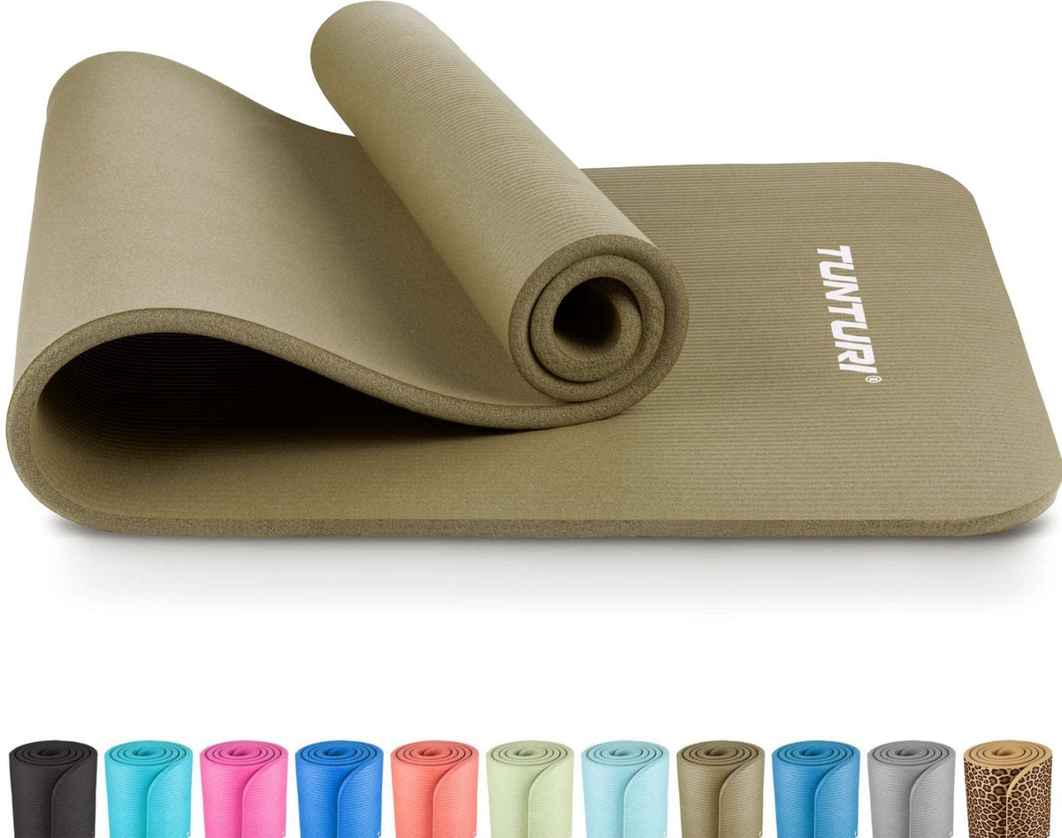 Tunturi nbr estera de yoga antideslizante - estera de fitness extra gruesa suave - estera deportiva - 180x60x1,5 cm - incluye aplicación de entrenamiento - verde militar