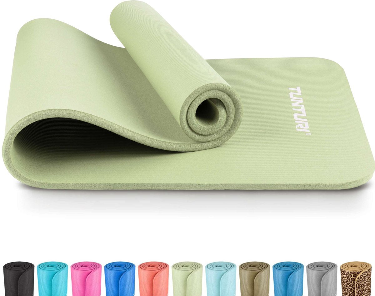 Tunturi nbr tappetino yoga antiscivolo - tappetino fitness extra spesso morbido - tappetino sportivo - 180x60x1,5 cm - inclusa app per allenamento - menta