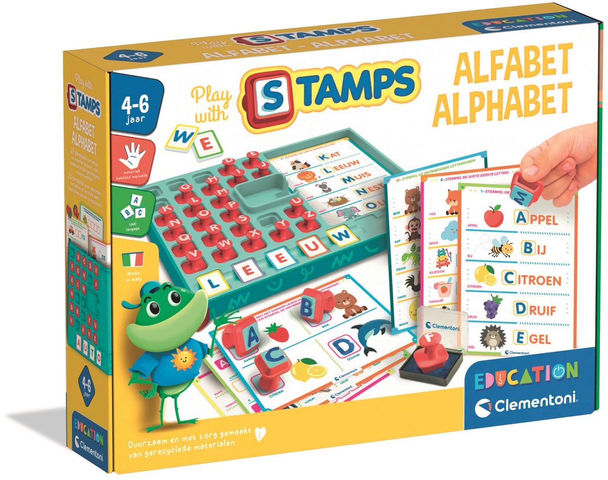 Clementoni gioca con l'alfabeto dei timbri - gioco impara a scrivere - imparo a leggere le lettere - giocattolo educativo regalo per bambini in età prescolare, ragazze e ragazzi