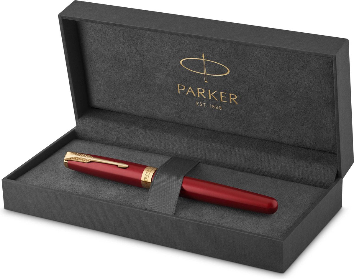 Penna stilografica Parker sonetto | lacca rossa con dettagli oro | pennino fine | confezione regalo