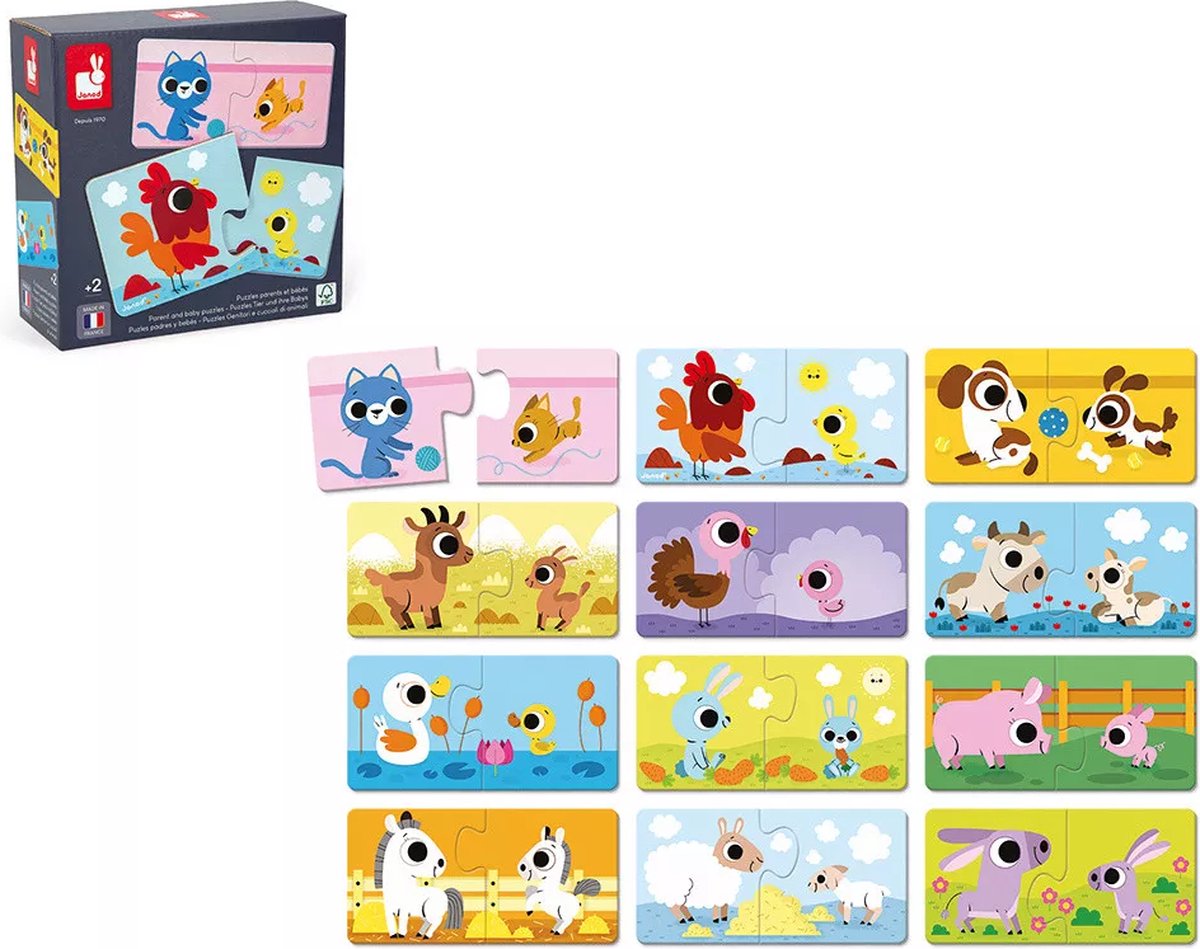 Janod - gioco di puzzle - genitori e cuccioli di animali