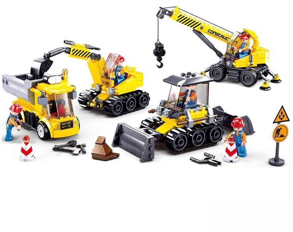 Sluban town bouwplaats bouwspeelgoed kinderen vanaf 6 jaar - constructiespeelgoed modelbouw - bouwdoos met 465 bouwstenen - m38-b0810