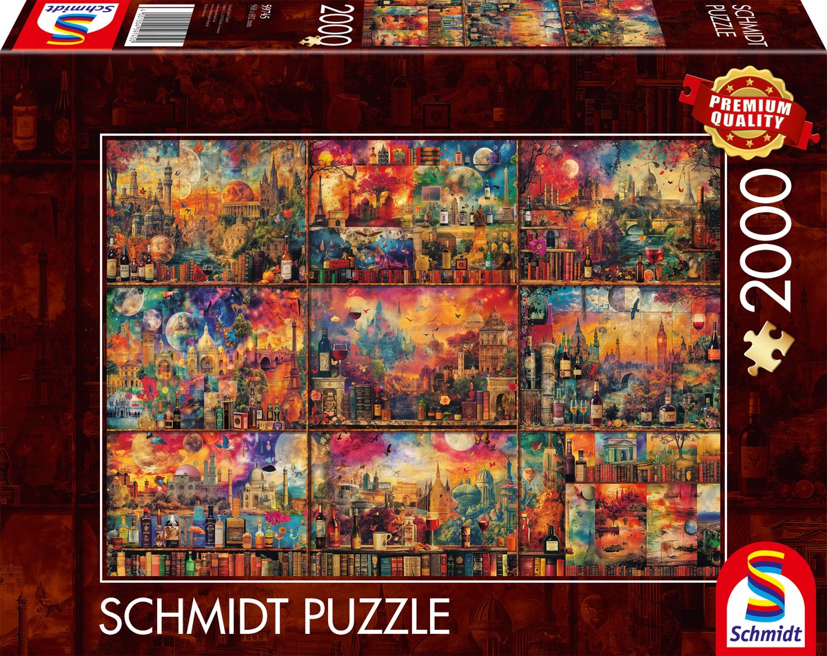 Schmidt - puzzle - momenti meravigliosi, viaggiando con libri e vino - 2000 pezzi - adulti - dai 14 anni
