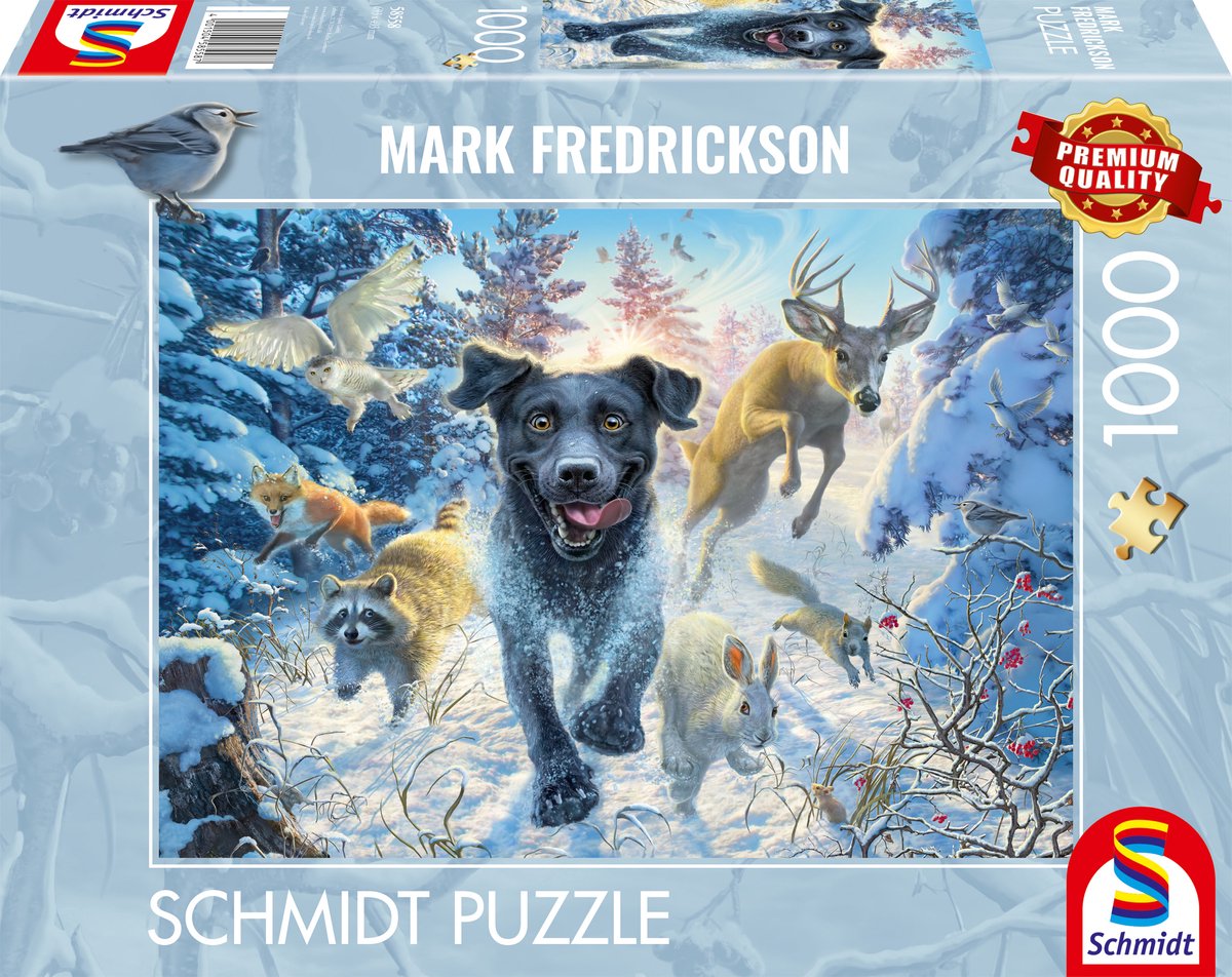 Schmidt - puzzle - amore per i cani, labrador nero nella neve - mark fredrickson - 1000 pezzi - adulti - dai 12 anni