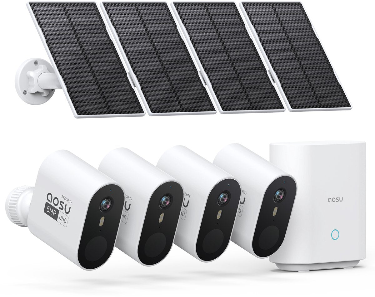 Aosu solarcam system max - 4 cámaras de seguridad - resolución 2k - energía solar - inalámbrico - 32GB