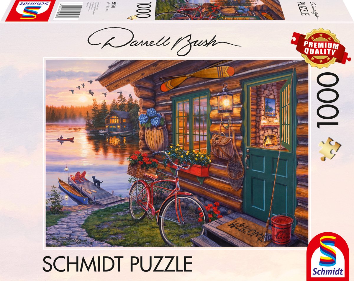 Schmidt - puzzle - capanna sul lago con bicicletta - Darrell Bush - 1000 pezzi - adulti - da 12 anni