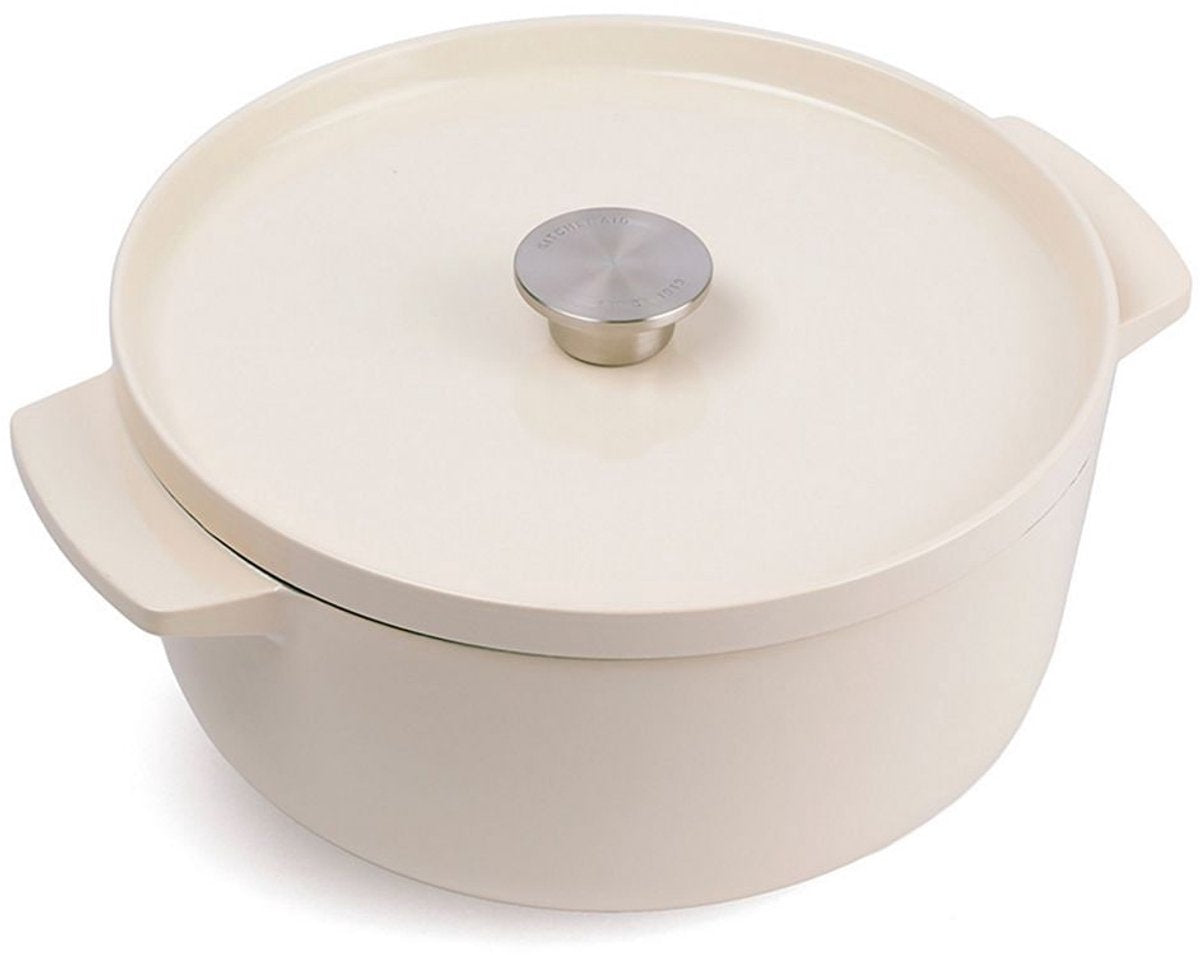 Sartén Kitchenaid 26 cm - hierro fundido esmaltado - blanco almendra - redonda