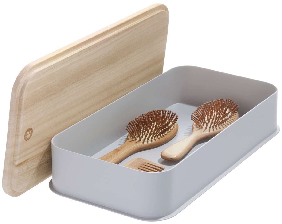 Idesign - medium opbergbox met deksel - gerecycled kunststof - grijs