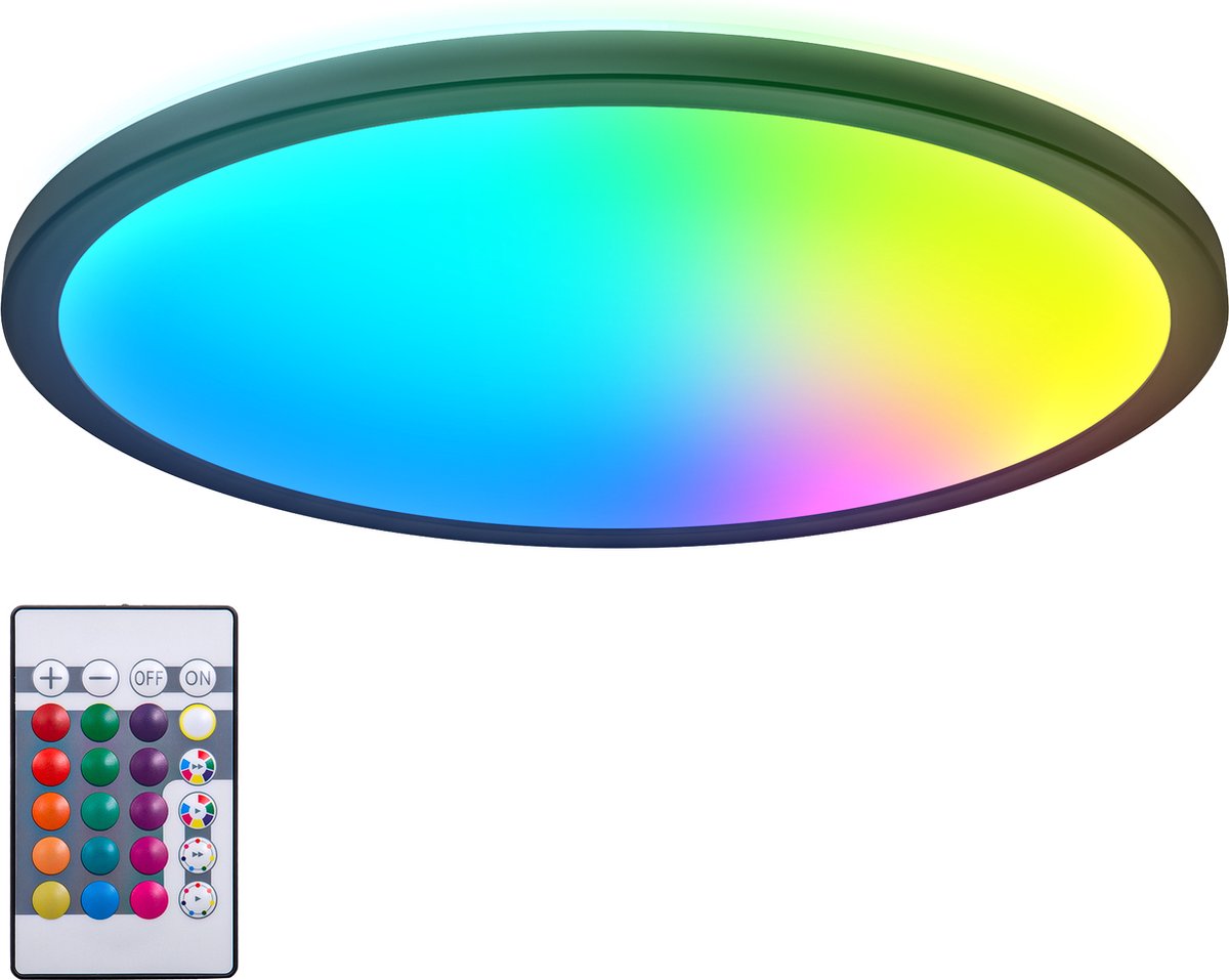 Briloner b.k.light - plafoniera led rgb - nera - dimmerabile - con luce indiretta - luce colorata - con telecomando - ø42cm