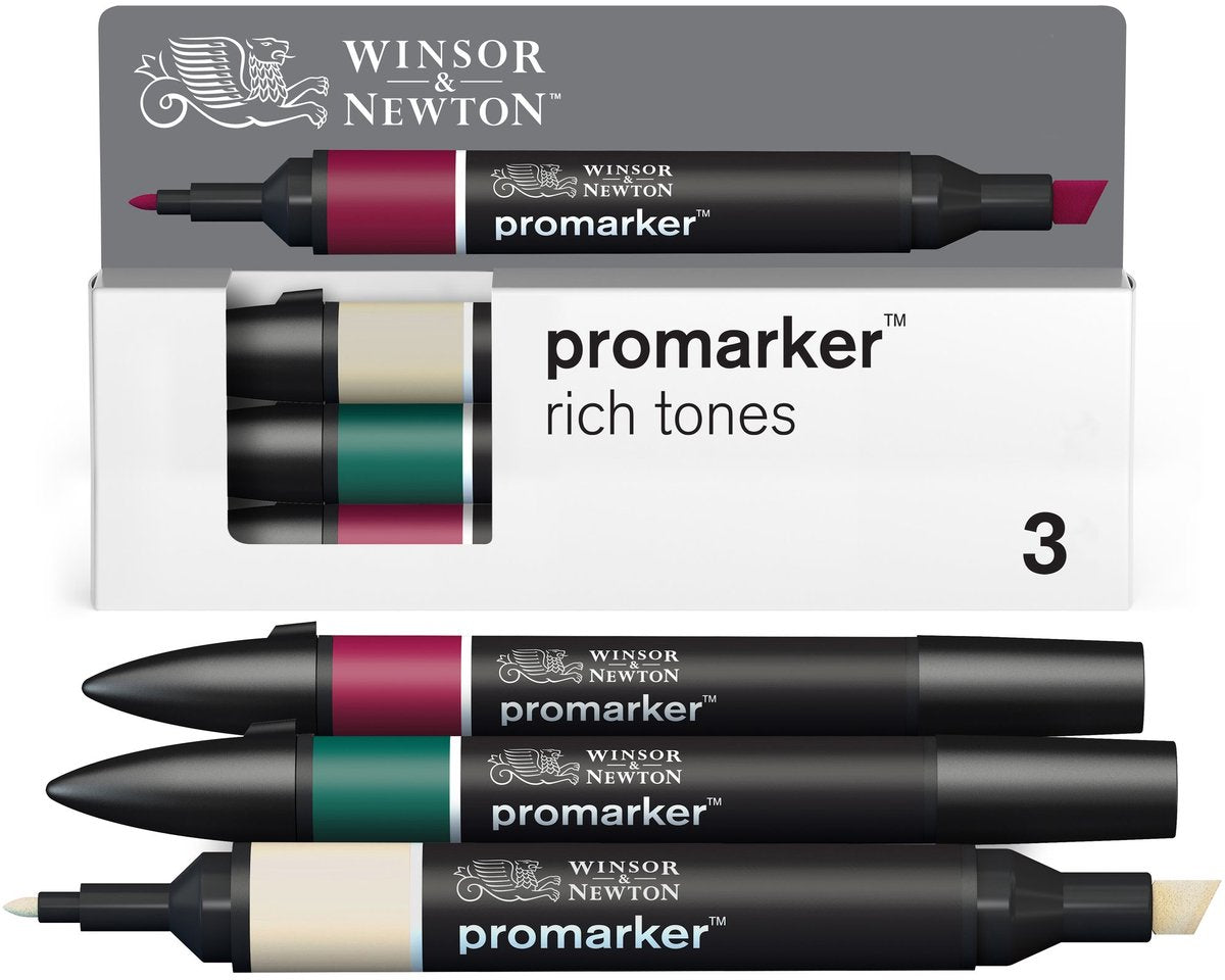 Winsor Newton 0290191 Pro Marker Set 3 Pezzi – Rich Tones – Pennarelli ad Alcool con Doppia Punta