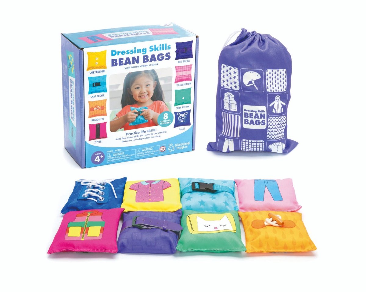 Risorse per l'apprendimento, giocattoli educativi: capacità di vestire, pouf multicolori. - 3+