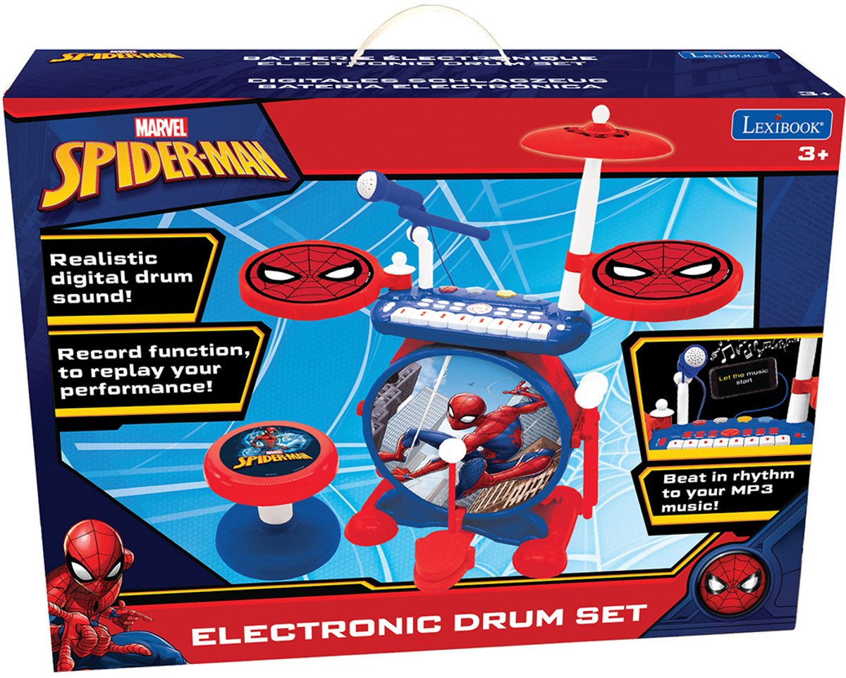 Lexibook my rock band spider-man batería electrónica luminosa completa con taburete