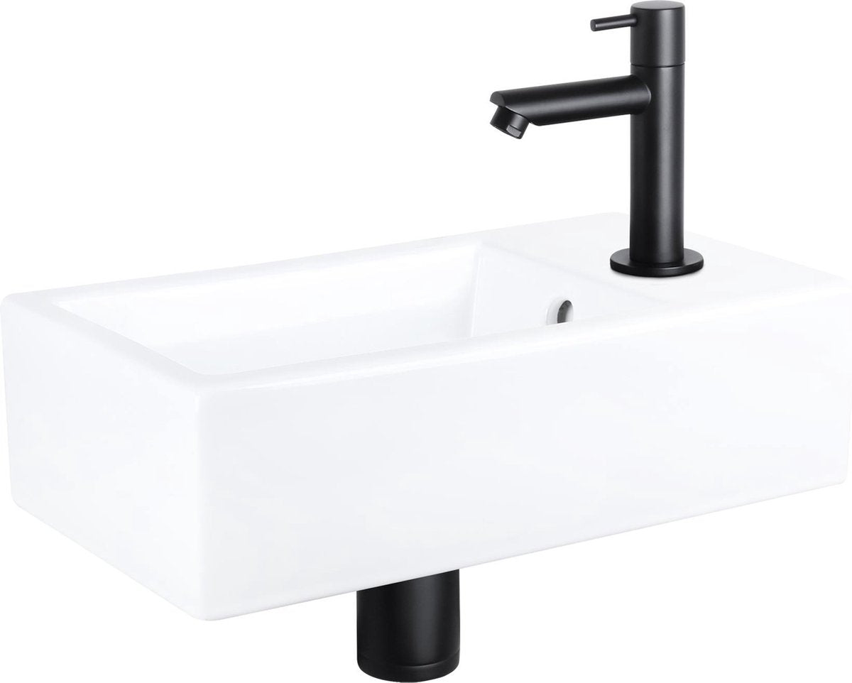Set fontana Differnz force - ceramica - rubinetto dritto nero opaco - 40 x 22 x 11,5 cm