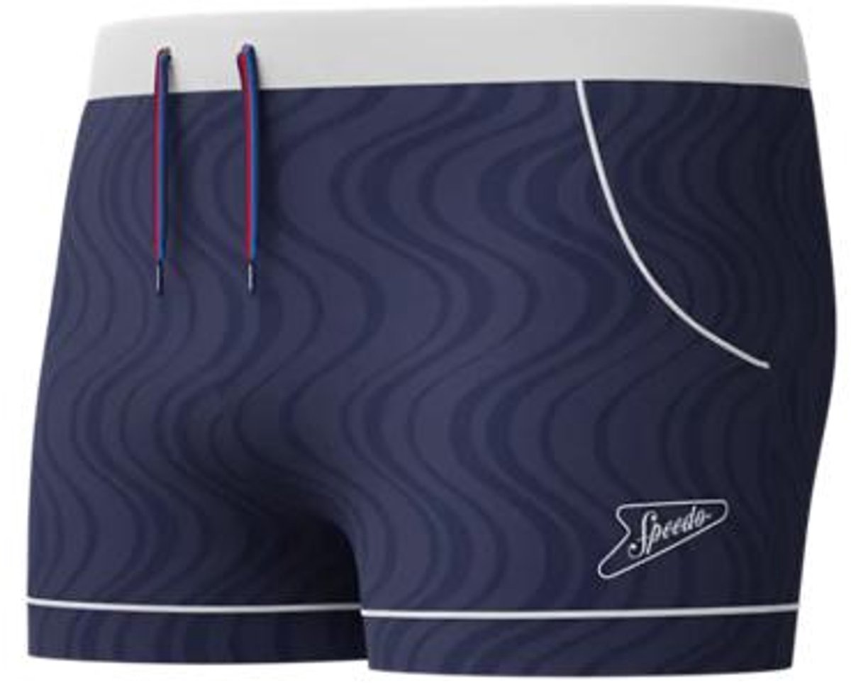Speedo textured aquashort heren - geribbelde zwembroek heren - zwemshort heren met trekkoord - zwemboxer heren in jacquard met stretch - marine wit - xs