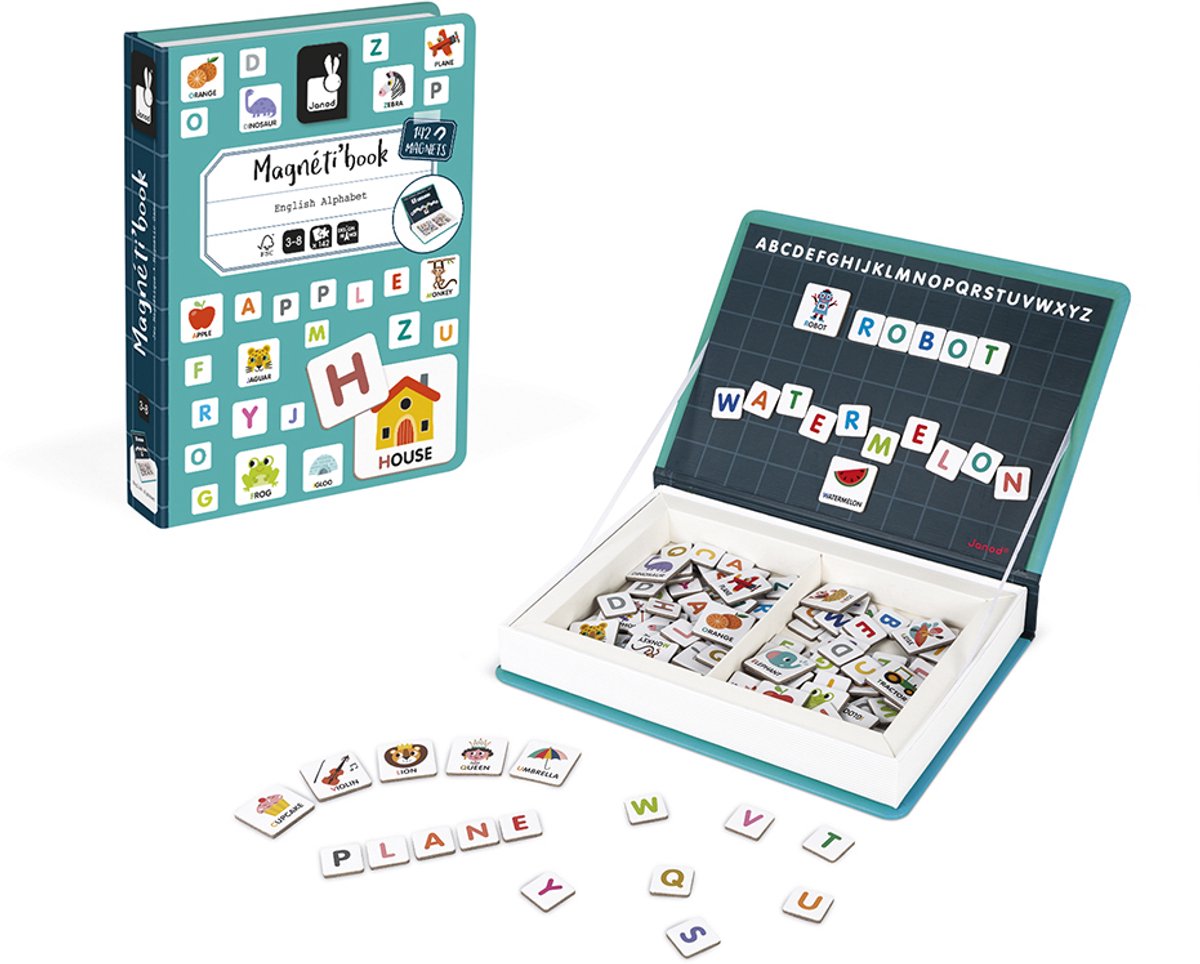 Janod - magnetibook - alfabeto inglese - set da gioco con libro magnetico