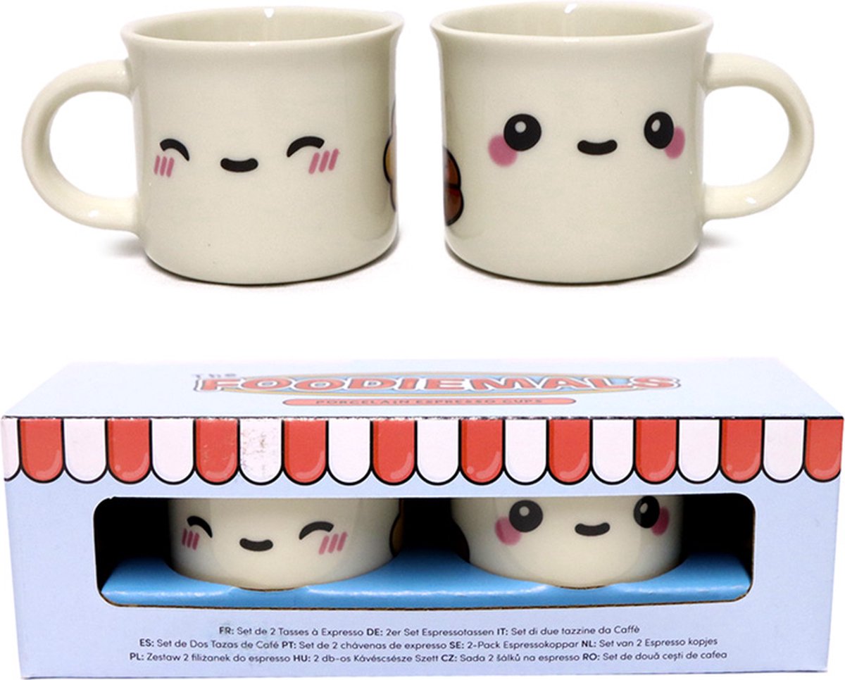 Merkloos sans marque foodiemals - espresso kopjes - set van 2 - superschattig - puckator