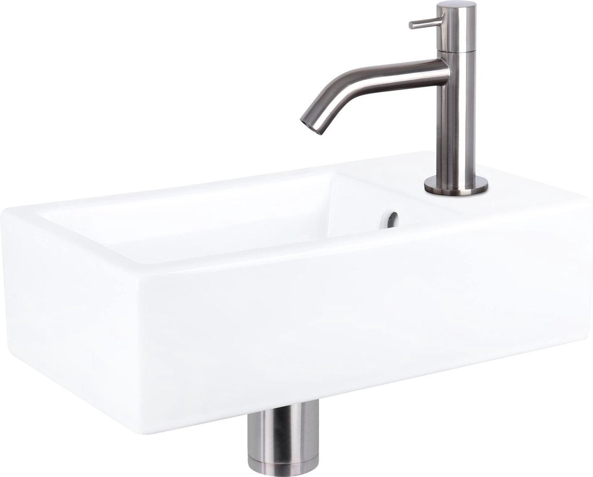 Set fontana Differnz force - ceramica - rubinetto curvo cromo opaco - 40 x 22 x 11,5 cm