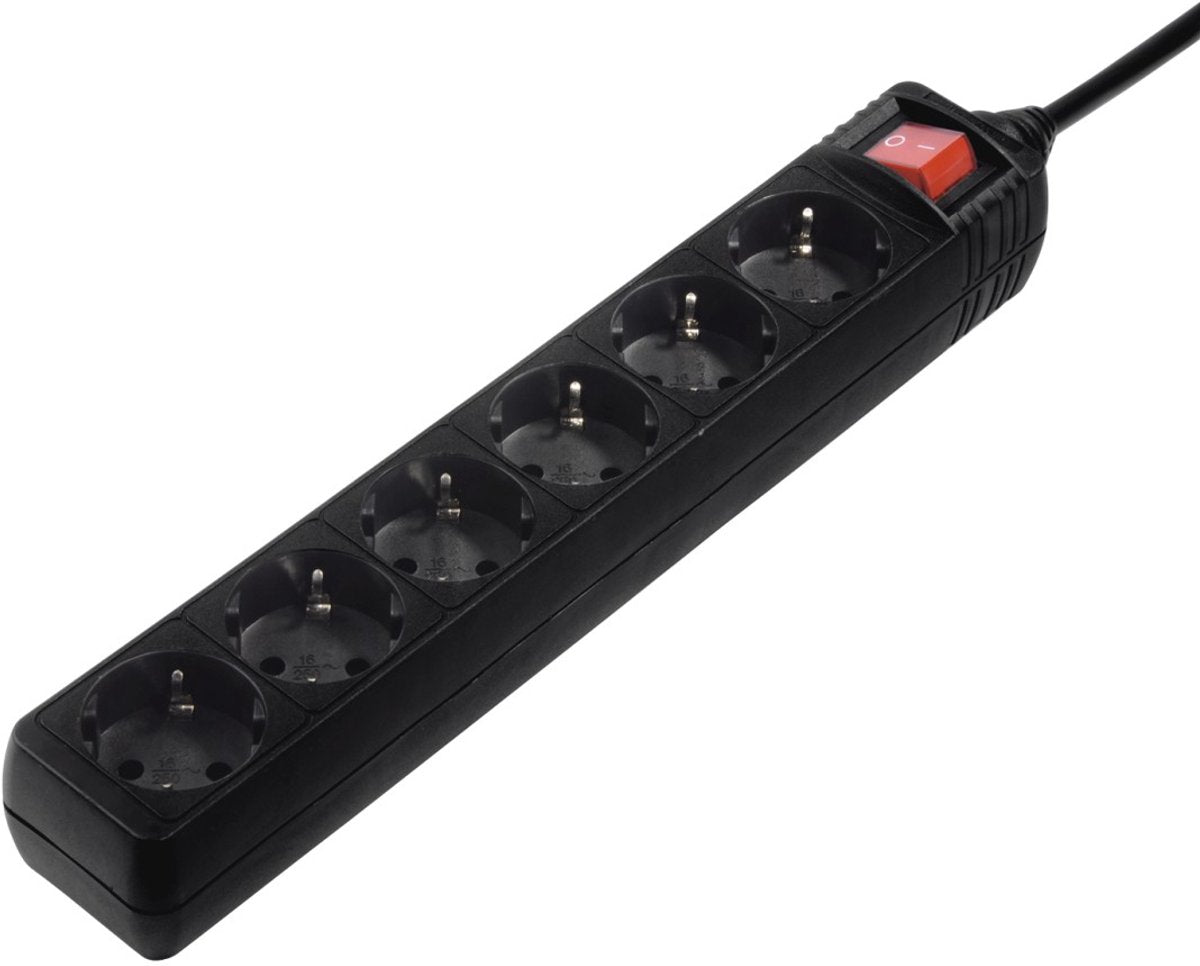 Regleta Hama con interruptor - 6 vías - cable de 5 m - negro